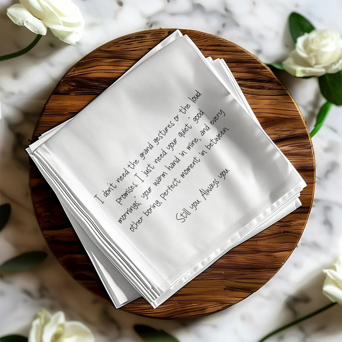 Napkin printed with a handwritten note