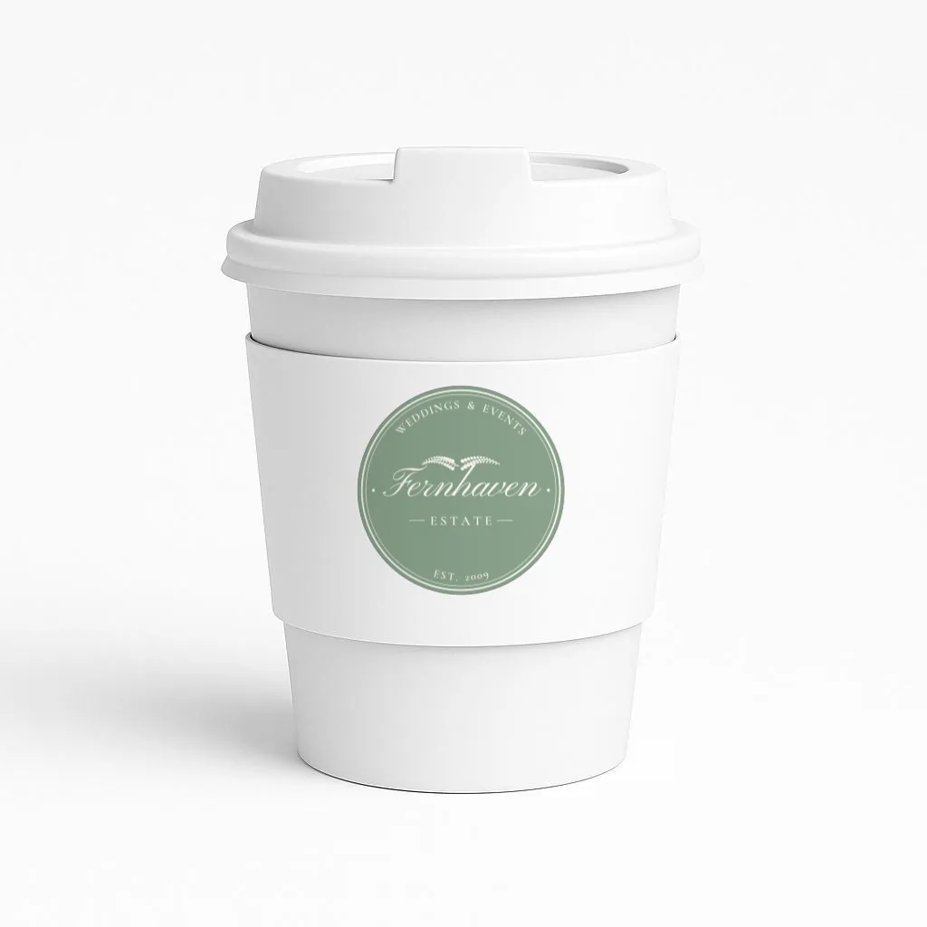 Coffee cup sleeve with a sample venue logo